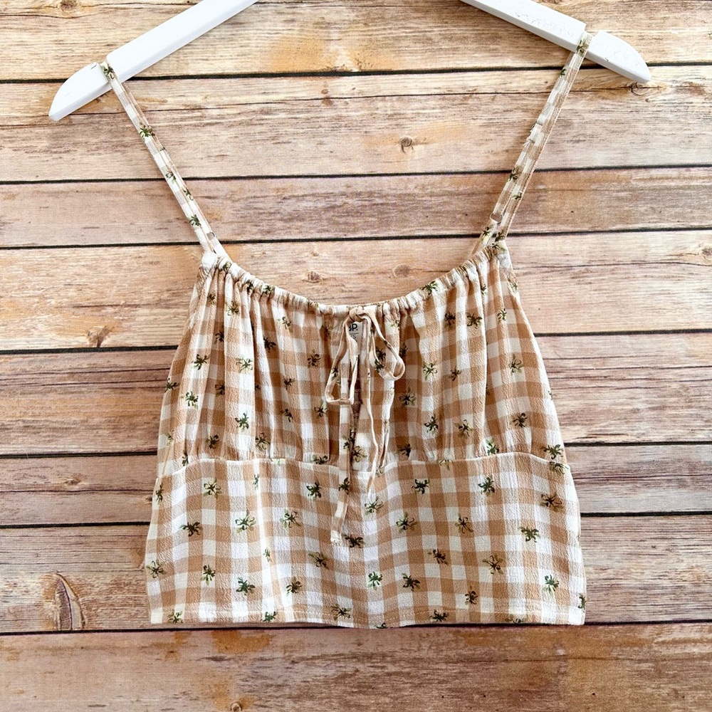 BP Crop Camisole Women’s Size XS Ivory Beige Picnic Check NWT
